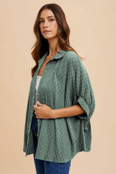 Annie Wear Women's Checkered Button-Up Half Sleeve Cotton Shirt